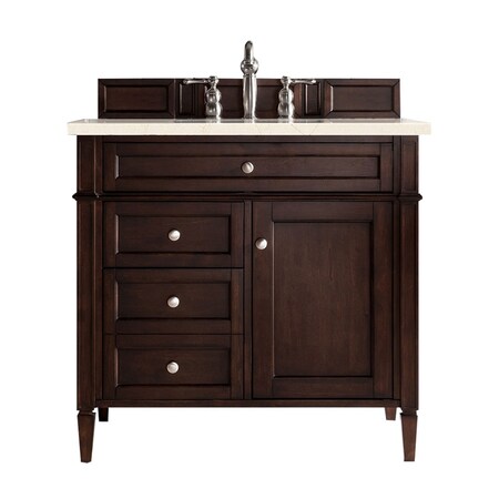 James Martin Vanities Brittany 36in Single Vanity, Burnished Mahogany w/ 3 CM Eternal Marfil Quartz Top 650-V36-BNM-3EMR